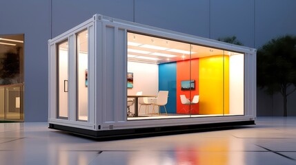 Wall Mural - Mobile office buildings or container site office for construction site. Shipping container. Portable house and office cabins,Generative AI illustration