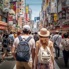 Sticker - Tourists in Tokyo. Generative AI.