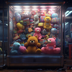 Wall Mural - Claw machine with stuffed animals. Generative AI.