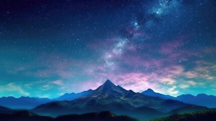 Wall Mural - Space sky over snowy mountains created with Generative AI Technology