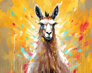 Wall Mural - llama  form and spirit through an abstract lens. dynamic and expressive lama print by using bold brushstrokes, splatters, and drips of paint. llama raw power and untamed energy