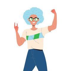 Man Fan Character in Sunglasses Show Horn Hand Gesture Cheering for Sport Team Vector Illustration