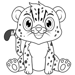 Canvas Print - Cute baby Cheetah cartoon sitting line art