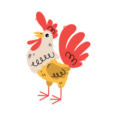 Canvas Print - Cute Cockerel with Crest as Farm Animal Vector Illustration