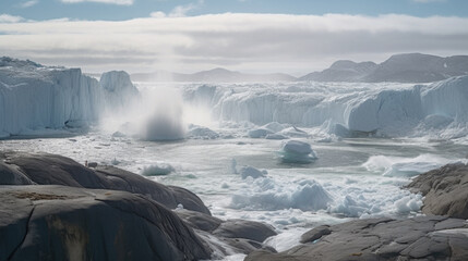 Wall Mural - waterfalls from melting glaciers in the ocean. Generative AI