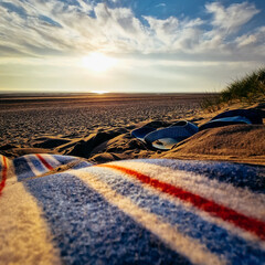 Poster - Radiant Sunset at Formby Beach: A Captivating Coastal Sky