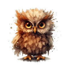 Cute owl with big eyes. Illustration AI Generative.