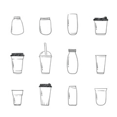 Set of coffee cup of bubble tea cup in hand drawn design for coffee or bubble tea background design