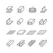 Vector line set of icons related with rolled metal. Contains monochrome icons like girder, metal, steel, armature, pipe and more. Simple outline sign.