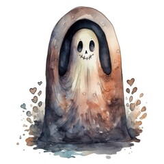 Watercolor halloween cute cartoon tombstone isolated. Illustration AI Generative.