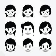 Child Face Black White Vector Icon Set Vector Isolated Illustration
