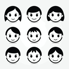 Sticker - child face black white vector icon set vector isolated illustration