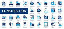 Construction Icons Set. Flat Web Icon Set Construction, Home Repair Tools. Construction Vehicle, Elements, Tools.