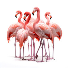Flock Of Flamingo Birds On A White Background