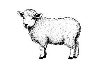 Wall Mural - Cute sheep or lamb engraving style vector illustration.  Realistic image