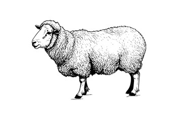 Wall Mural - Cute sheep or lamb engraving style vector illustration.  Realistic image