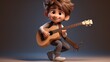 © Resi - 3D character of a little boy playing guitar, generated by AI