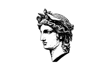 Wall Mural - Antique statue head of greek sculpture sketch engraving style vector illustration.