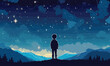 © DesignerThc - Starry Night Adventure: Vector Illustration of a Boy Gazing at the Sky