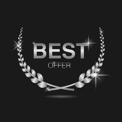 Wall Mural - Best offer silver laurel wreath vector label