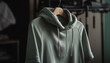 Hooded sweatshirt on coathanger in clothing store generated by AI