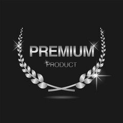 Wall Mural - premium product silver laurel wreath vector label