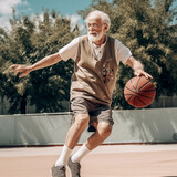Older man playing basketball
