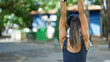 © Krakenimages.com - Young beautiful hispanic woman wearing sportswear stretching arms backwards at park