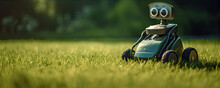 Robot Lawn Mower On Green Grass, Generative Ai