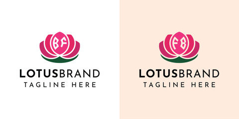 Letter BF and FB Lotus Logo Set, suitable for any business related to lotus flowers with BF or FB initials.