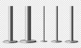 Fototapeta  - Metal poles with different diameters. metal columns. Steel pipes. Template design for urban advertising banners.
