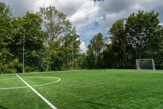 Football soccer field corner with white marks