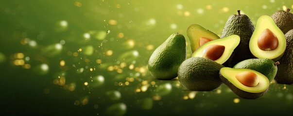 Fresh avocado on the green background. generative ai