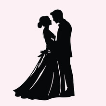 Silhouette Wedding, A Happy Couple Celebrates A Wedding, Kisses, Wedding Ceremony, Marriage, Vector