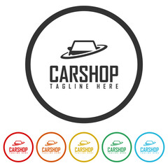 Sticker - Car Shop Logo Template Design. Set icons in color circle buttons