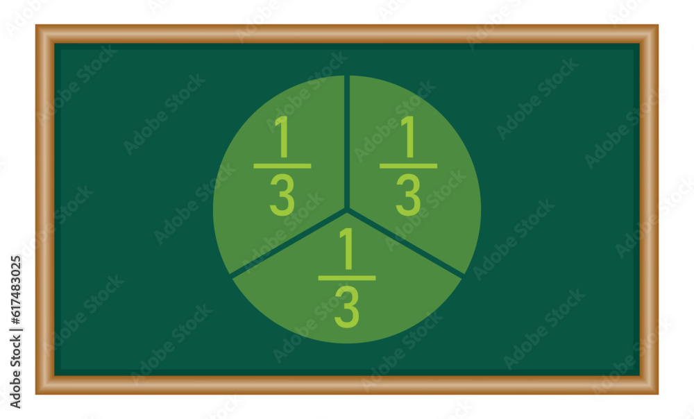One-third fraction circle with fraction number. Fraction parts ...