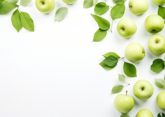 Wall Mural - green apple tree branch on white background, AI generative