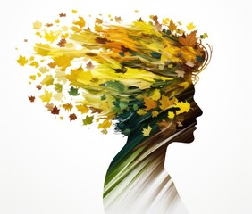 colorful leaves blowing from a person's head Generative AI