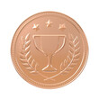 Gold or bronze medal with trophy, laurels and stars. First place in a competition or tournament concept. Png clipart isolated on transparent background