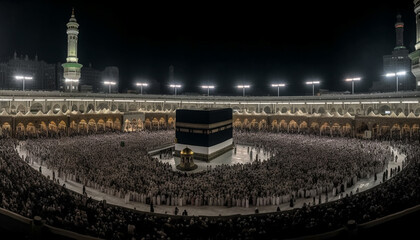 Canvas Print - Spiritual night in famous illuminated city square generated by AI