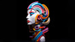 Skulptur einer bunten Gesichtsform mit vielen gebogenen Farbstreifen, ai generativ