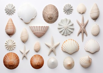 set of seashells on white background, AI generative