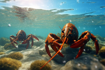 Wall Mural - Lobster in the water. Lobster in the ocean.