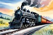 Watercolor Steam engine train background Generative AI