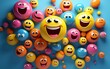 World emoji day 3d banner background. Group of funny emojis in different facial expressions, Generative Ai