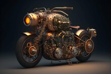 A Steampunk Bobber Motorbike With Apehanger And A Lot Of Details Infinite Fractal Mechanics Monster Engine Hyperrealistic Rendered With Dramatic Lighteffects 