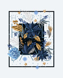 Fototapeta Na sufit - Bouquets with blue poinsettia and gold elements. Vector.