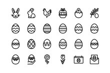Easter Egg, Bunny Icon Set, Adjustable Line Weight Rabbit, Basket, Holiday, Celebration Icons Design, Vector Chicks, Seasonal, Festive, Ornament Graphic