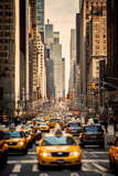 Fototapeta  - The image captures the frenetic energy of New York City, with cars and people moving quickly through the streets below.