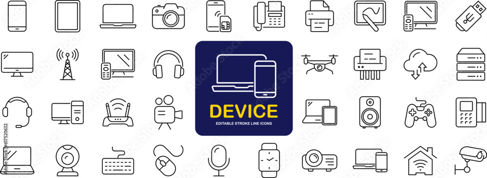Devices set of web icons in line style. Electronic devices and gadgets ...